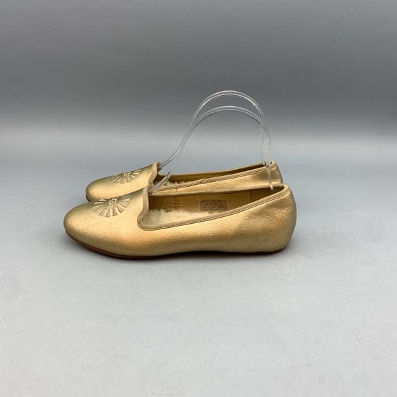UGG Carey Ballet Flats -Leather & Sheepskin Girl Size 3Y Gold - Picture 5 of 12